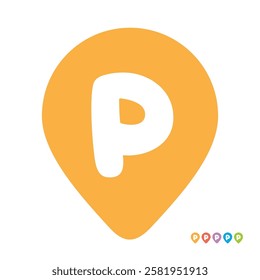 Letter P location map pin symbol, initial p gps pointer icon vector illustration
