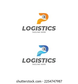 letter p logistics company logo design template