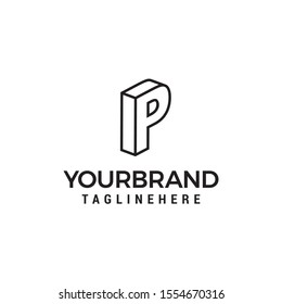 Letter P logo 3D isometric lines geometric shape template design vector