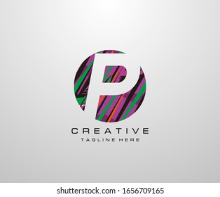 Buchstabe P Logo. Abstraktes Circle-P-Buchstabendesign aus verschiedenen geometrischen Formen in Farbe.