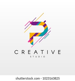 Letter P Logo. Abstract P letter design, made of various geometric shapes in color. 