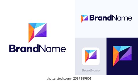 Letter P logo from abstract shapes, Colorful monogram sign logotype, P logo for technology, banking, finance, corporate, cryptocurrency, branding, architecture, construction, real estate, vector icon.