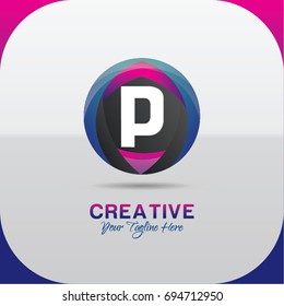 Letter P logo abstract symbol in the colorful circle. Template for your design
