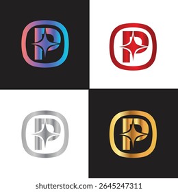 Letter P logo, P logo, AI logo set, modern and minimal design, tech-inspired, colorful icons and symbols, suitable for artificial intelligence, innovation, branding, startups, and digital identity.