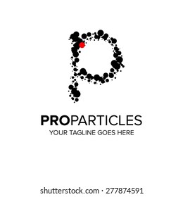 Letter P logo. Alphabet particles logotype vector design.