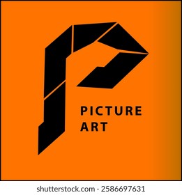 Letter P logo and arrow with picture art text combination