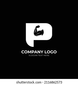 Letter P Logo With barbell bicep. Fitness Gym logo. Love fitness logo template. fitness vector logo design for gym and fitness