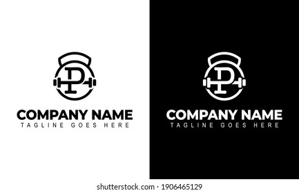 Letter P Logo With a barbell | Fitness Gym Logo | Vector Illustration of Logo Design