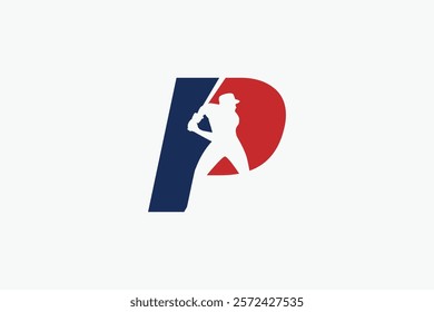 letter P logo with baseball player silhouette. It is good for team logo, club, sticker, etc.