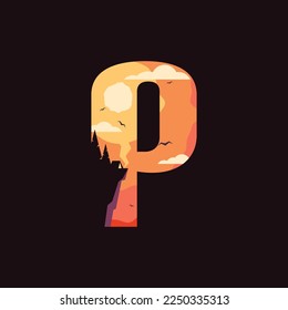 Letter P logo with camping tent symbol, outdoor logo trend