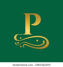 Letter P logo. Capital Letter for Monograms and Logos. Beautiful Filigree Font. Victorian Style.