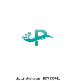 Letter P logo  coconut tree and water wave icon design vector