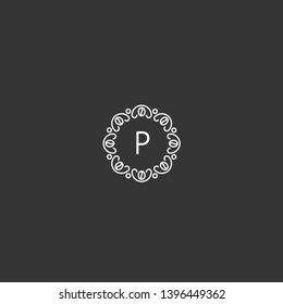 Letter P Logo, Coffee Beans And Floral Monogram Design , Elegant Line Art Logo, Vintage, Hipster, Classic, Sign, Luxury, Ornament And Emblem Logo Template