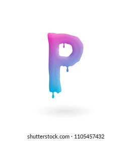 Letter P logo. Colored paint character with drips. Dripping liquid symbol. Isolated art concept vector.