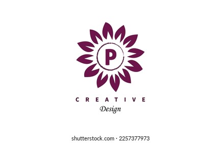 Letter P logo at colorful flower logo design. Vector element for posters, t-shirts and cards