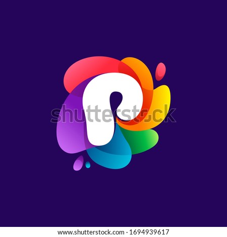 Letter P logo at colorful multicolor gradient splash. Perfect font for media labels, nightlife print, cartoon posters etc.