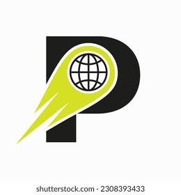 Letter P Logo Concept With Global World Icon Vector Template 