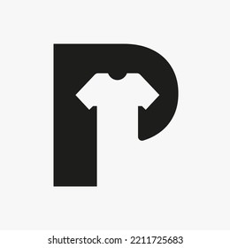 Letter P Logo Concept With T Shirt Vector Template For Garments And Cloth Fashion Sign