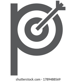 Letra P vector de concepto de logotipo con icono de destino