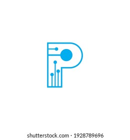 letter p logo creative digital electronic circuit vector design illustration