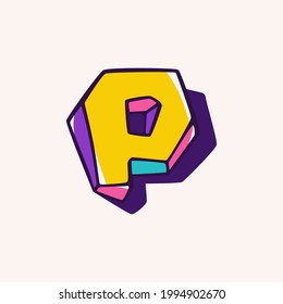 Letter P logo in cubic children style based on impossible isometric shapes. Perfect for kids labels, illusion branding, cute birthday posters etc.