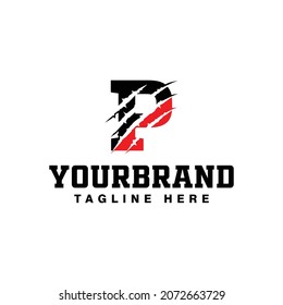 Letter P Logo Design With Black-Red Paws Vector Illustration