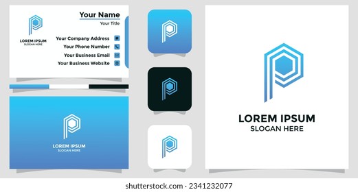 letter P logo design and business card