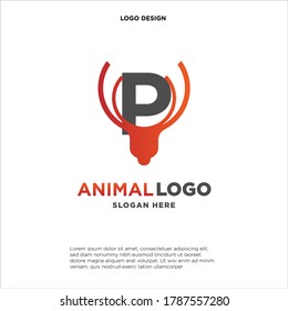 Buchstabe P Logo. Design einer Kombination aus Buchstaben a und Hirschantlerillustration zu einem einzigartigen und einfachen Logo P. mit schwarz, rot, isoliert weiß.brand für Corporate und Grafik Design. moderne Vorlage.
