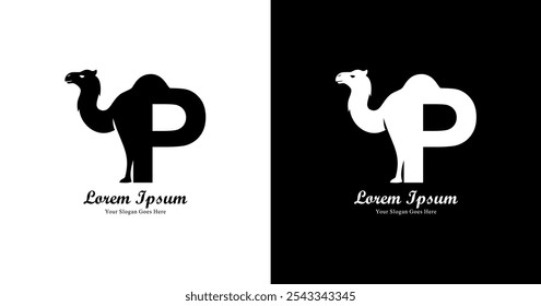 letra P logotipo design combinado com um camelo