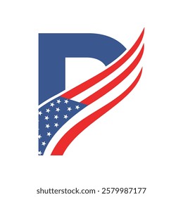 Letter P Logo Design Concept With USA Flag For Business And Corporate Sign