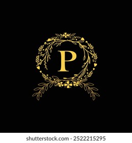  Letter P Logo Design, Creative Minimal PP Monogram. abstract vector logo monogram. P Flower logo Wedding. Elegant monogram. Illustration of wedding monogram logo with flower frame.