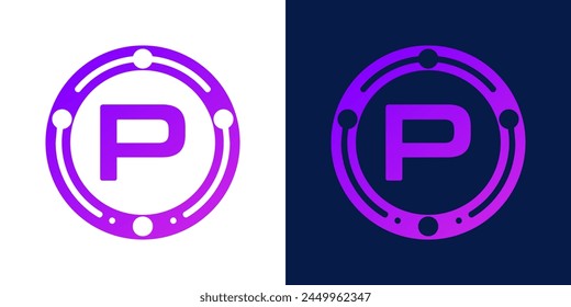 letter P logo design with dotted gradient digital circles, for digital, technology, data