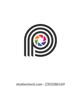 Design-Element des Buchstaben P mit Logo, Vektorgrafik mit Kamerakonzept
