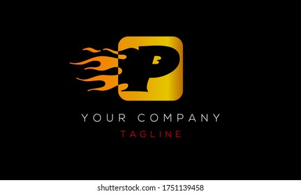Letter P Logo Design, With Fire, Blaze, Flame Icon P