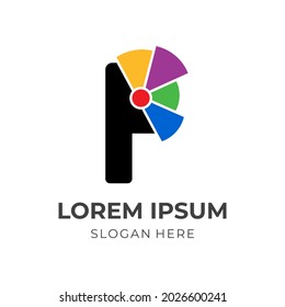 Logo-Design des Buchstaben P mit floralem Stil