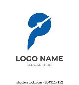 letter P logo design with flat blue color style