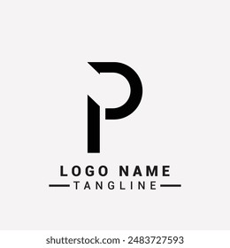 letter "P" logo design is flat, monochrome, geometric, simple, unique style, black and white, no gradient