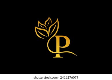 letter P logo design with luxurious gold and elegant floral ornaments. monogram P. icon P flourish. logo for business, company, boutique, salon, beauty, restaurant, brand, etc