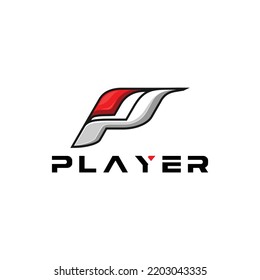 Letter P logo design with player writing below