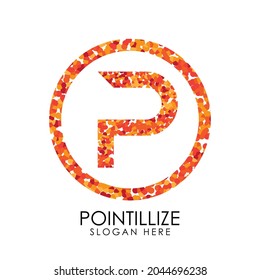 Letter P logo design in pointillize effect. Branding letter logo in white background.