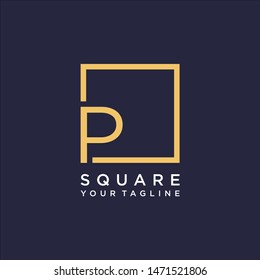 letter P Logo design with square frame line art. business consulting concept. studio icon - vector