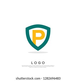 letter P logo design template. creative sign. Universal vector icon. SHIELD style - Vector