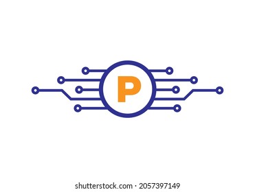 Letter P Logo Design Template. P Letter For Cyber Logo Protection, Technology, Biotechnology And High Tech. Network Logo Design