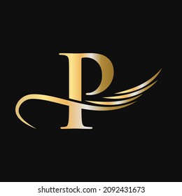 Letter P Logo Design Template. P Letter Logotype Business And Company Identity Vector With Golden, Fashion, Wing Concept