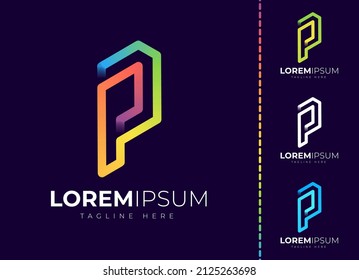 Plantilla de diseño del logotipo de la letra p. Moderna y creativa tipografía p y gradiente colorido.