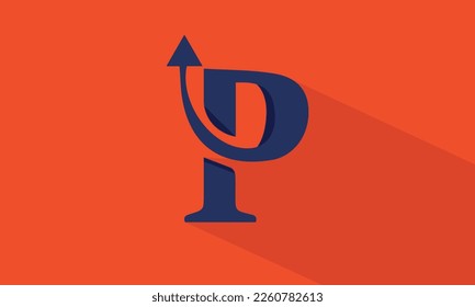 Buchstabe P Logo Design Vorlage mit Pfeil nach oben Symbol. Letter P Logo Luxury Linear Template Vektor Design auf orangefarbenem Hintergrund.