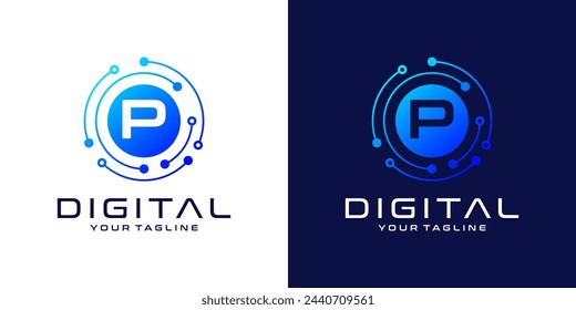 Letter P logo design template, Abstract point connection technology, digital, data and circle circuit technology