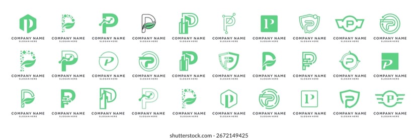 Conjunto de Paquete de Plantilla de diseño de logotipo P