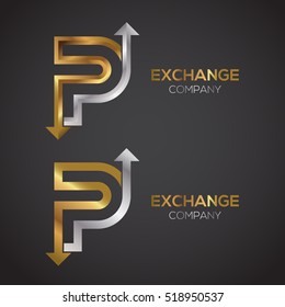 Letter P Logo Design Template Gold And Silver Color. Arrow Creative Sign