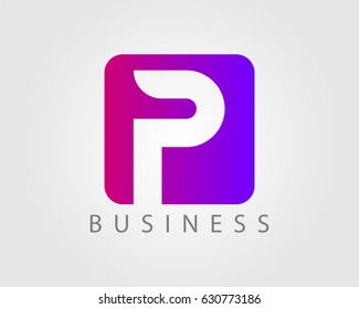 Letter P logo design template with square